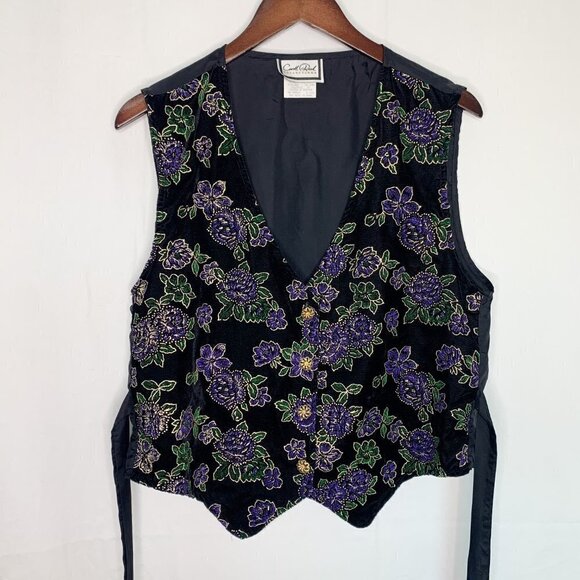 VINTAGE Carrol Reed Adjustable Embellished Floral Vest - Picture 1 of 13